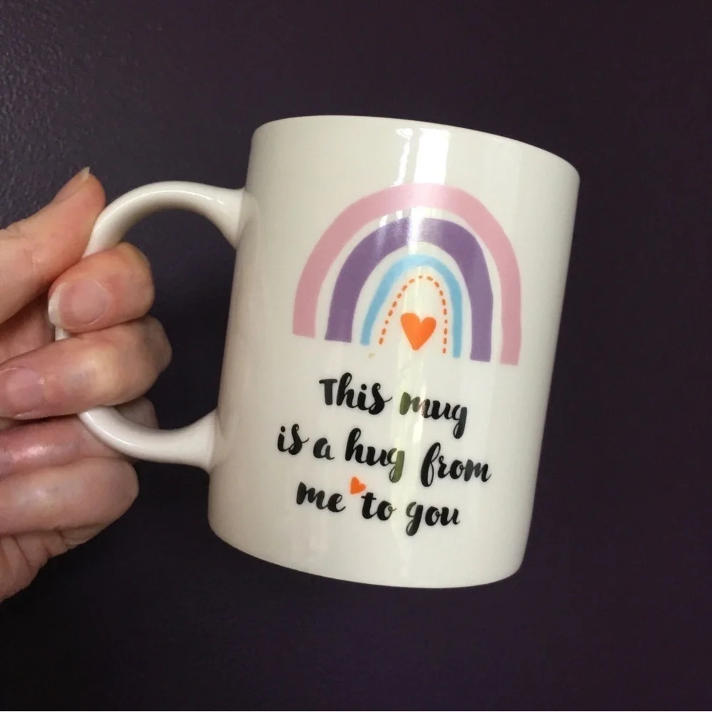“This mug is a hug from me to you,” Coffee Mug, Ivory, Cream, 11 oz
